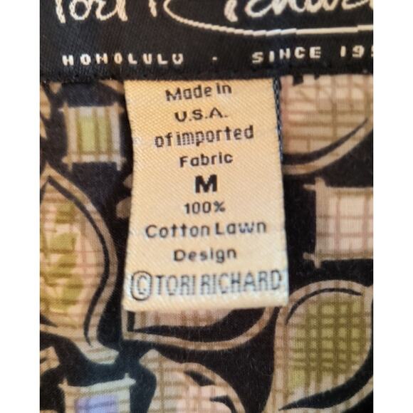 Tori Richard Hawaiian Button Down Shirt Men's Size M Black Tropical Short Sleeve - Picture 11 of 14